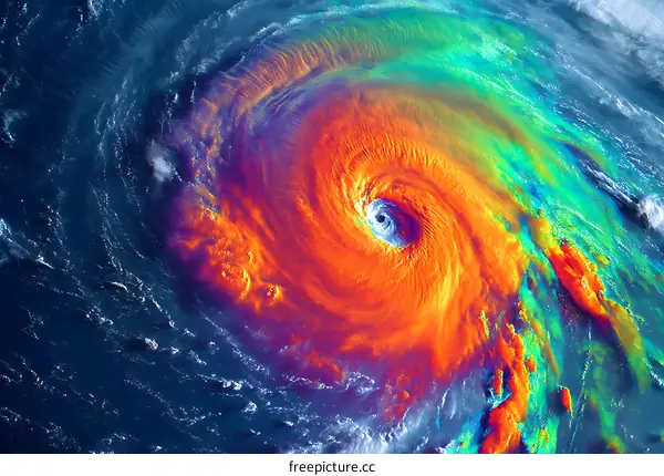 Hurricane Aerial View Colorful Meteorological Data