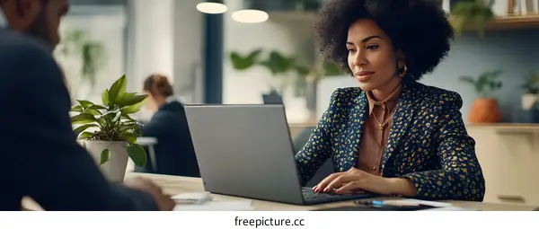 Businesswoman Working on Laptop in Office