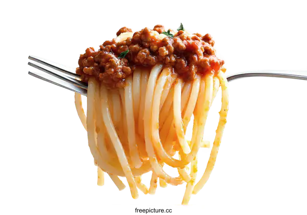 [Transparent Background PNG]Delicious Spaghetti with Meat Sauce on Fork