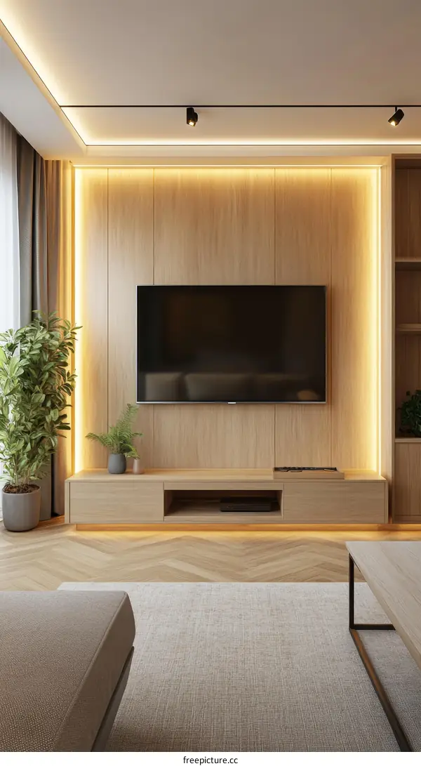 Modern Wooden TV Wall Decor Design