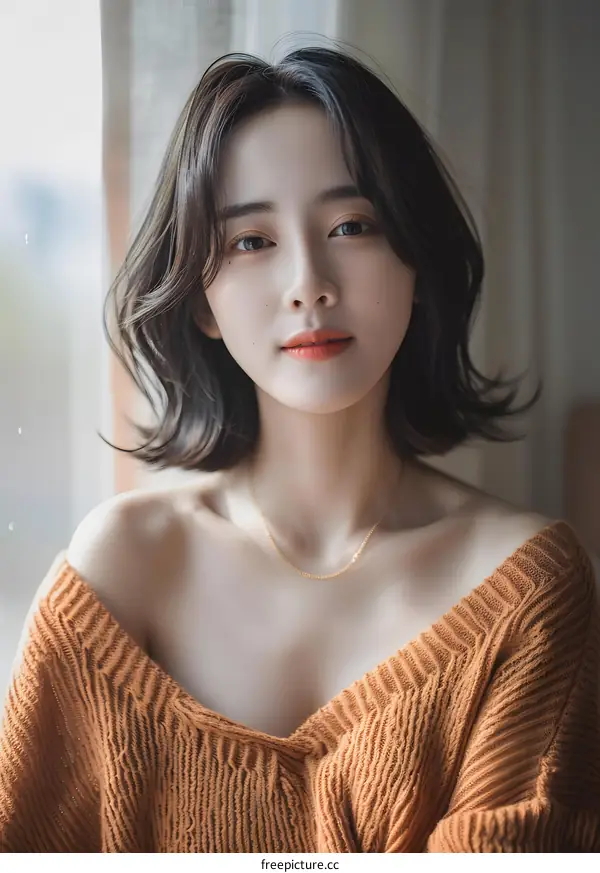 Portrait of a Young Asian Woman with Short Hair