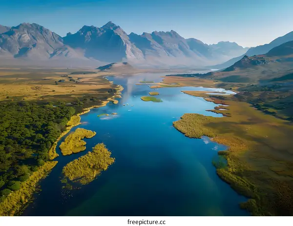 Aerial View of a Serene Mountain Lake