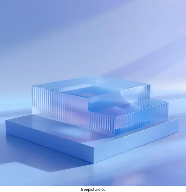 Blue crystal podium with geometric shapes for product presentation