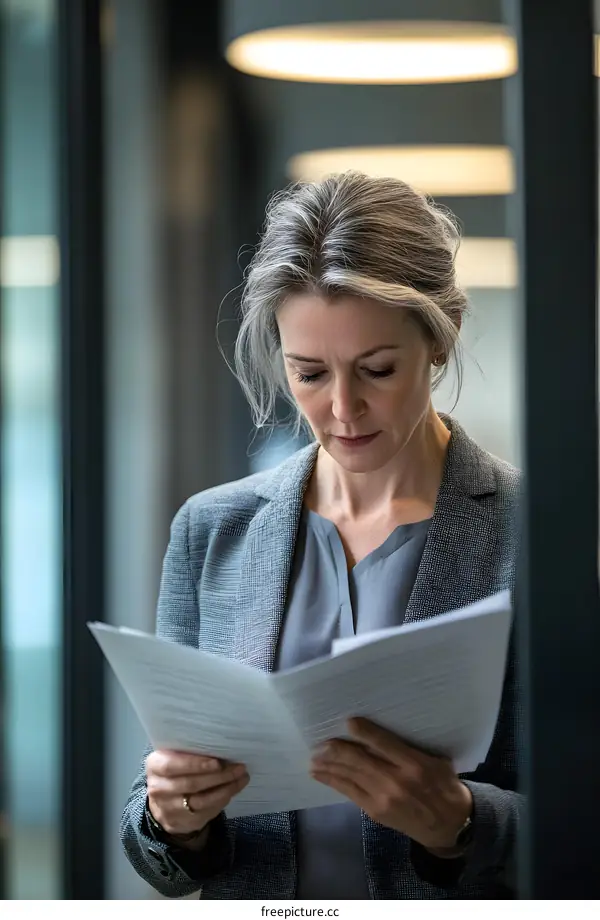 Businesswoman Reviewing Documents in Office