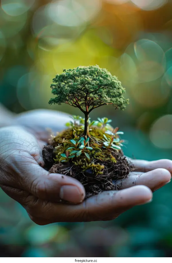 Hand Holding a Sprouting Tree