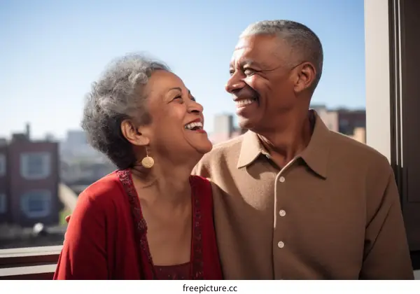 Happy elderly African American couple smiling together