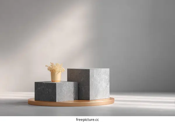 Elegant Gray Stone Display Podium with Gold Accents
