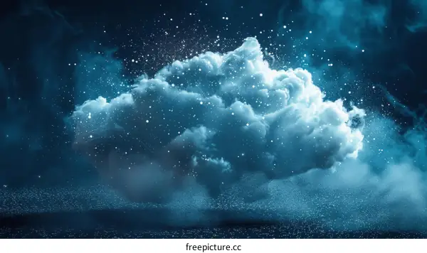 Blue and white cloudscape with a dark blue background