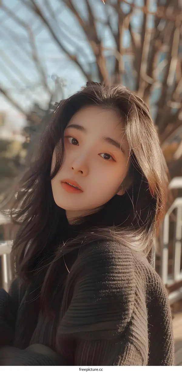 Young Asian Woman Looking Away From Camera With Long Black Hair