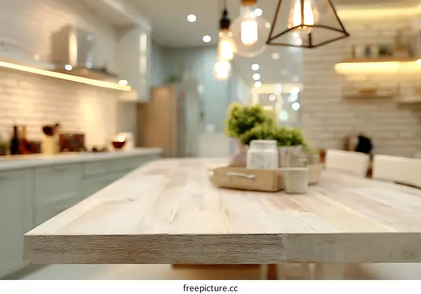 Modern Kitchen Dining Table Top Closeup