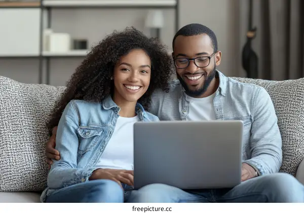 Couple Relaxing at Home Using Laptop