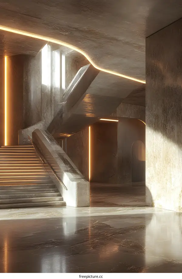 Modern Architecture Interior Design With Stairs And Lighting