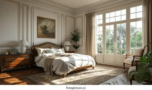 Elegant Bedroom Interior Design with Large Windows