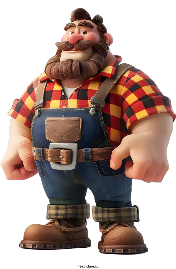 [Transparent Background PNG]A 3D illustration of a cartoon lumberjack