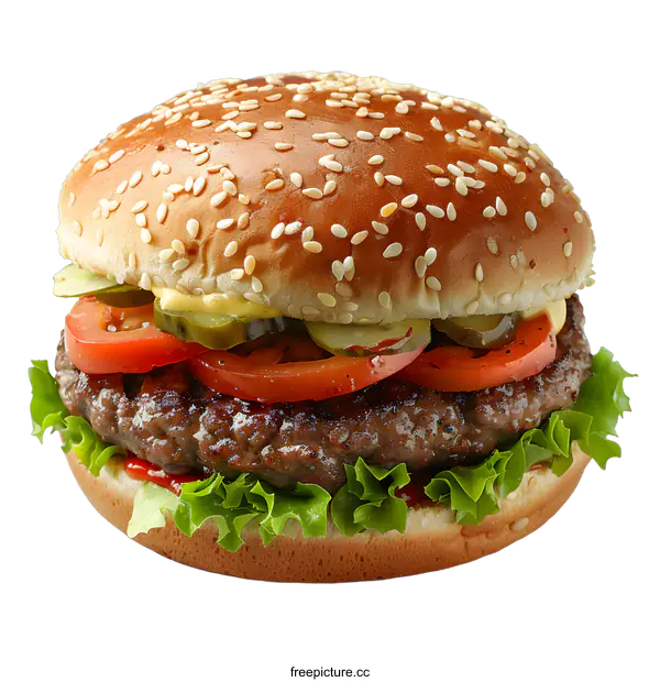 [Transparent Background PNG]yummy cheeseburger with pickles and tomato