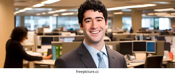 Smiling Businessman in Office Setting