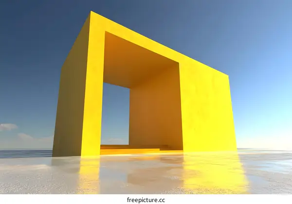 Abstract Minimalist Yellow Structure with Sky and Water
