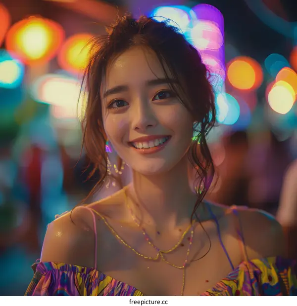 A Portrait of a Young Woman at a Night Market