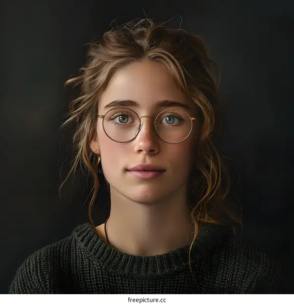 Young Woman with Blonde Hair Wearing Glasses