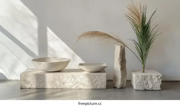 Modern Minimalist Home Decor Display with Vessels and Plants