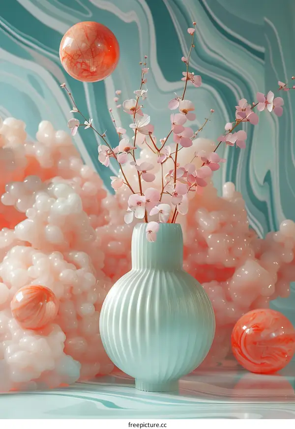 3D rendering of a vase with flowers