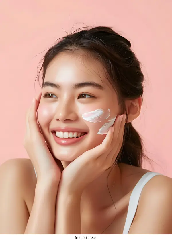 Beautiful Asian Woman with Creamy Face Mask