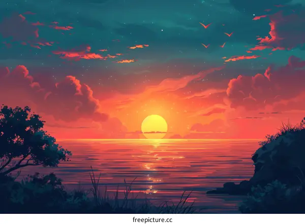 Sunset Art Illustration