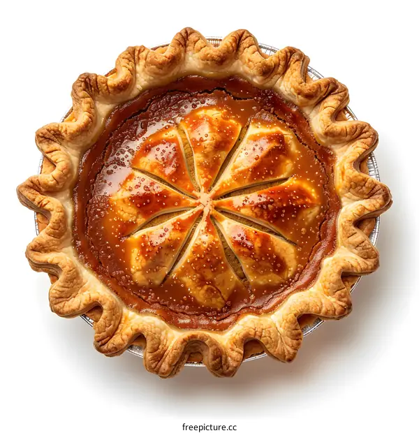 A delicious-looking pecan pie with a lattice top crust.