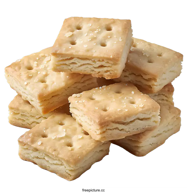[Transparent Background PNG]Pile of square crackers with salt