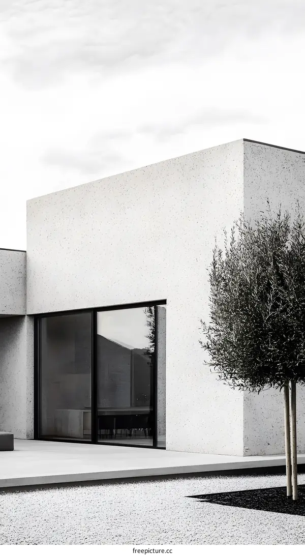 Minimalist Concrete House with Olive Trees
