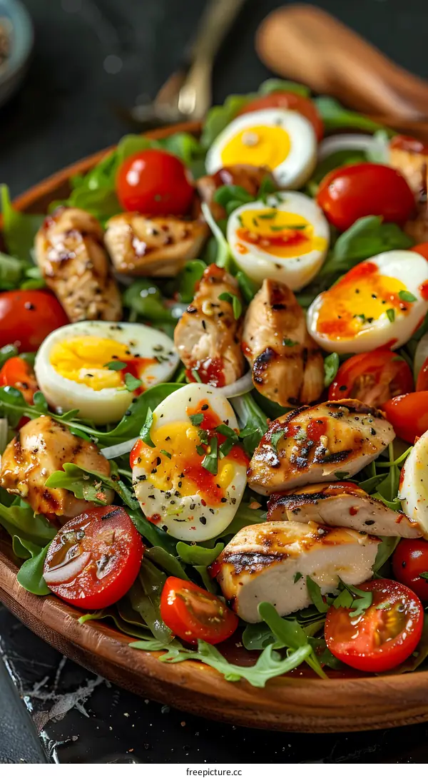Grilled Chicken Salad with Egg and Cherry Tomatoes