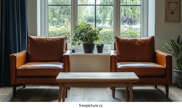 Cozy Living Room with Leather Armchairs