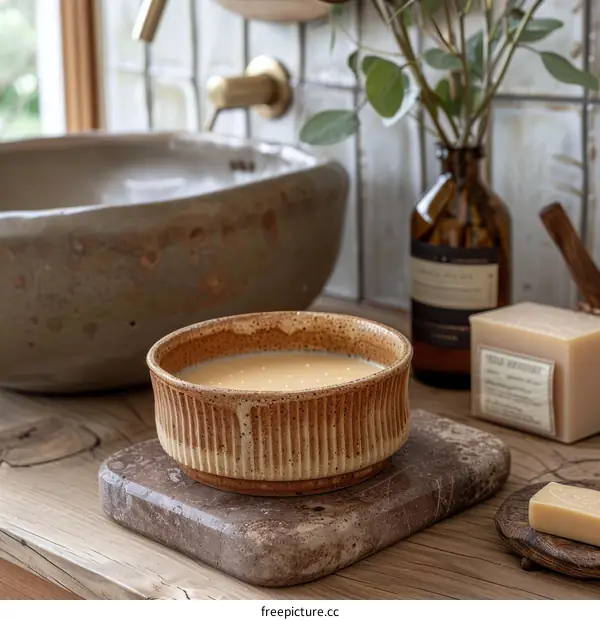 Minimalist Bathroom Sink with Eucalyptus Plant