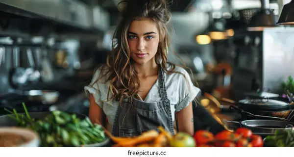 Portrait of a young female chef in a commercial kitchen