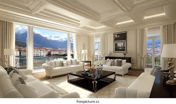Luxury Living Room with Scenic Mountain View