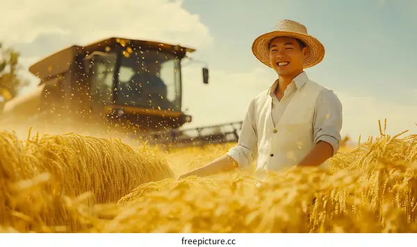 Happy Farmer in a Golden Wheat Field