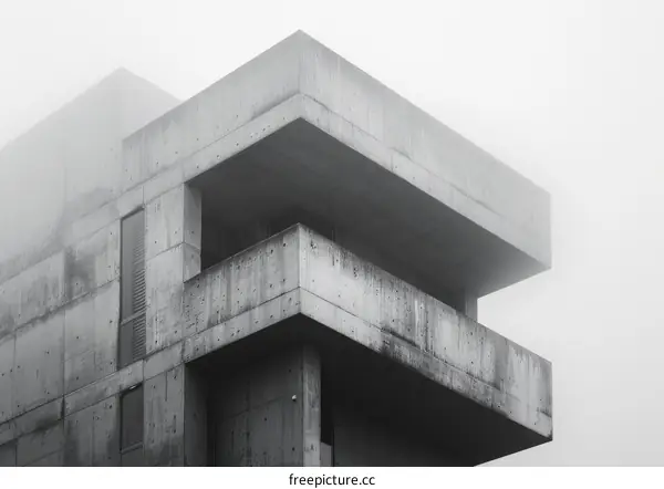 Balcony on Concrete Building with City View in Fog