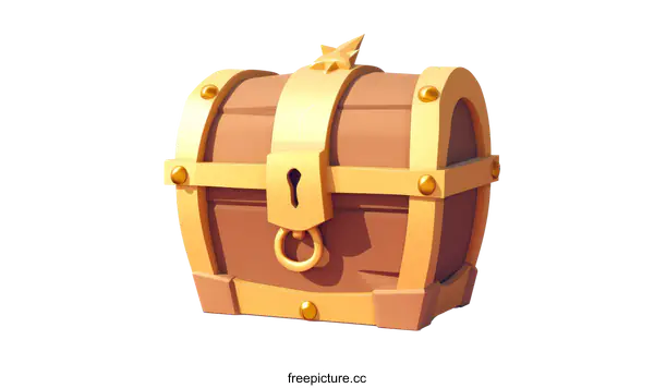 [Transparent Background PNG]Golden Wooden Treasure Chest Illustration