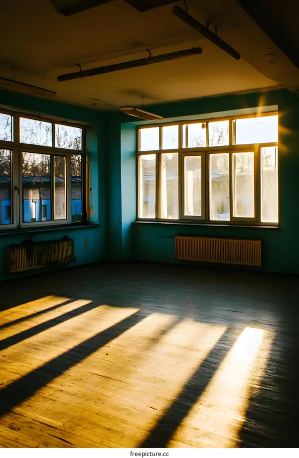 Sunlight Streaming Through Windows in Abandoned Room