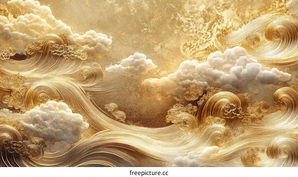 Abstract Gold Waves and Clouds Wallpaper Design