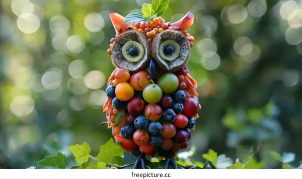 A Cute Owl Made of Fruits and Vegetables