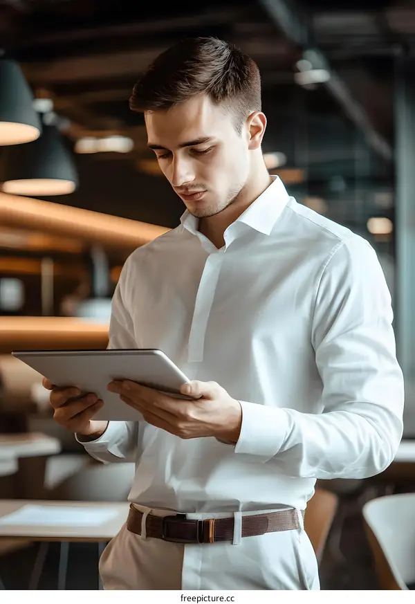 Businessman Using Tablet in Modern Office