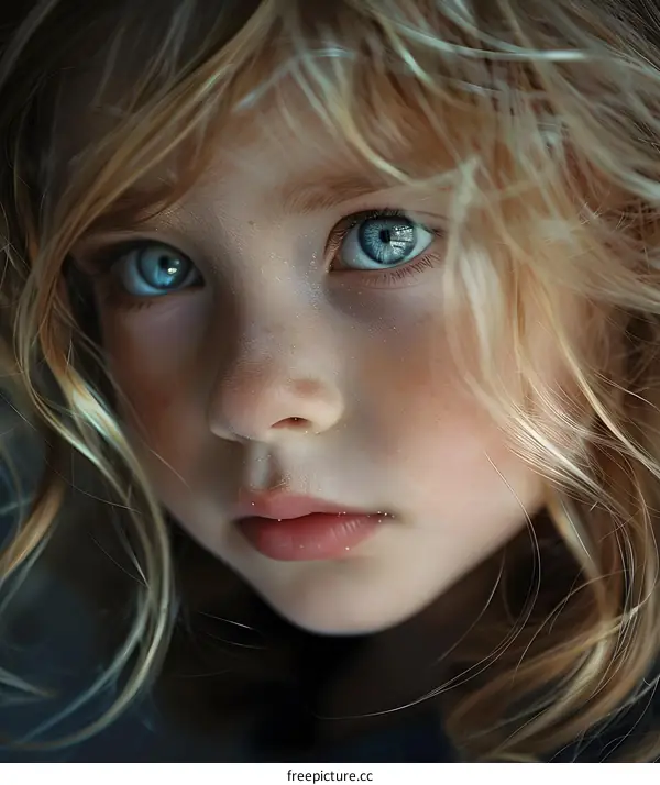 Portrait of a young girl with blonde hair and blue eyes
