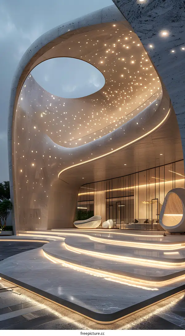 Luxury hotel entrance with modern architecture