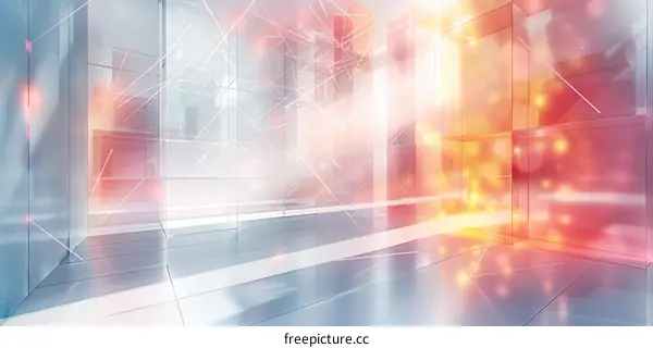 Empty room with futuristic glowing lights in red and white