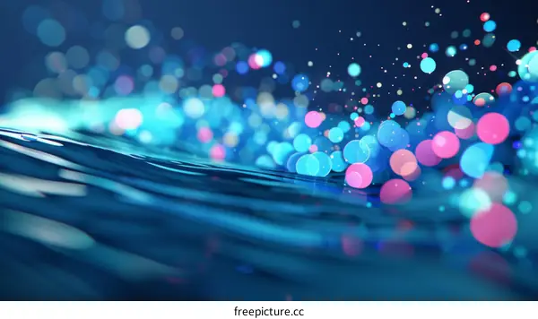 Colorful bubbles floating on a dark blue wavy water surface