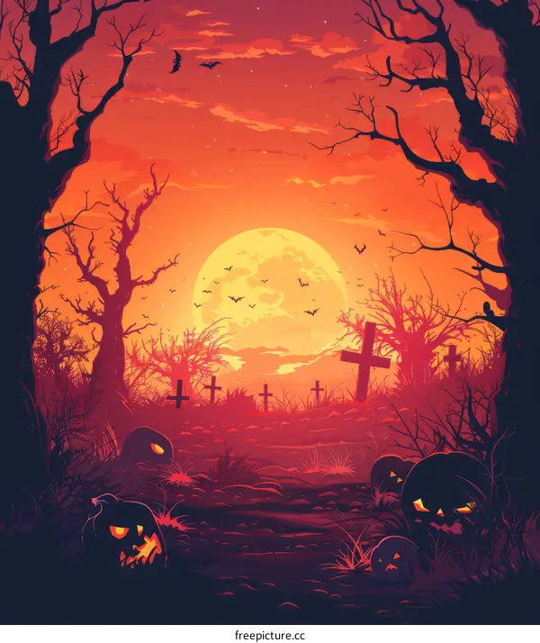 Spooky Graveyard Under Full Moon