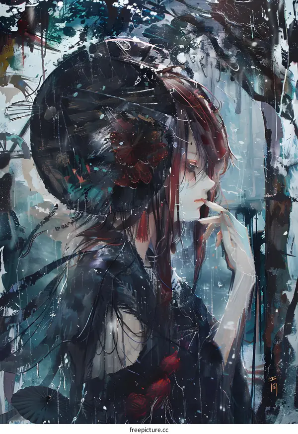 Digital Painting of a Japanese Woman in a Kimono