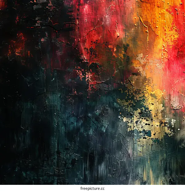 Bright multi-color abstract painting with a dark background