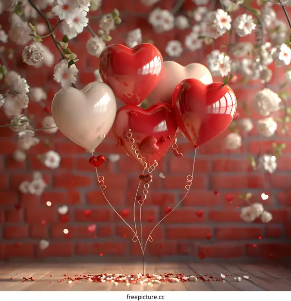 Red and white heart-shaped balloons